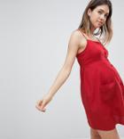 Asos Design Maternity Button Through Linen Mini Sundress - Red
