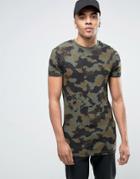 Asos Longline Muscle T-shirt With All Over Camo Print - Green