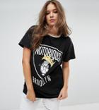 Asos Curve T-shirt In Super Oversized Fit With Notorious B.i.g Print And Tipping - Black