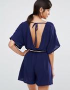 Little Mistress Romper With Cut Out Back - Navy