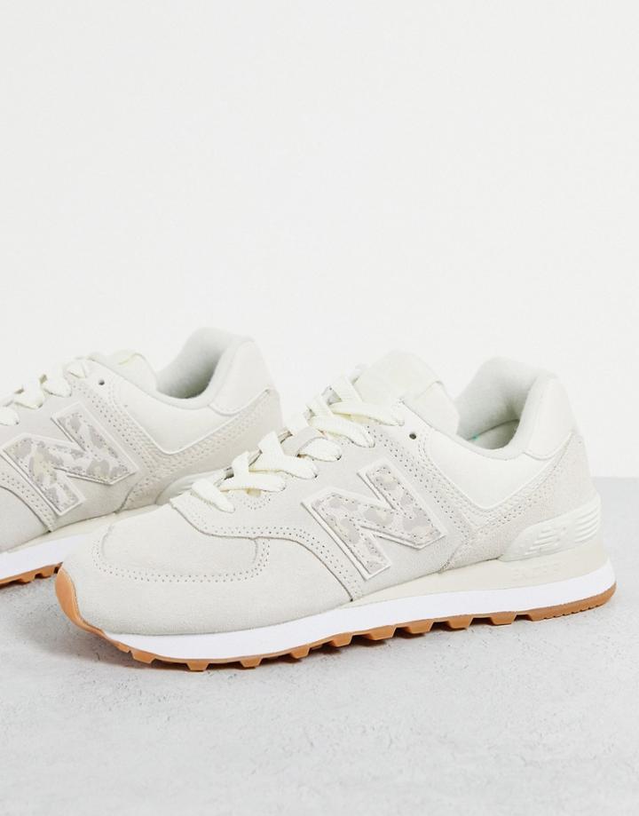 New Balance 574 Sneakers In White And Animal Print