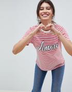 Asos Design T-shirt In Stripe With Amour Print - Multi