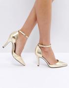 True Decadence Strap Point Gold Heeled Shoes - Gold