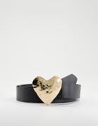 Glamorous Curve Hip And Waist Belt With Hammered Gold Heart Buckle-black