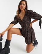 Naanaa Milk Maid Skater Romper In Black Floral