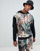 Asos Design Two-piece Oversized Hoodie With Velour Tiger Print - Black