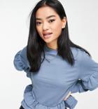 Influence Petite Frill Hem Sweatshirt In Dusky Blue - Part Of A Set-blues