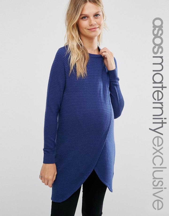 Asos Nursing Wrap Over Sweater In Textured Stripe - Blue