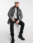 Jack & Jones Premium Wool Coat With Funnel Neck In Herringbone-grey
