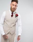 Asos Wedding Skinny Suit Vest Oatmeal Wool Mix Grid Check - Gray