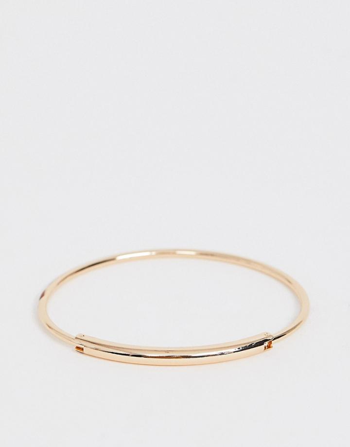 Asos Design Bangle Bracelet With Sleek Hinge Bar In Gold Tone - Gold