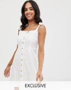 Vila Button Through Broderie Cami Mini Dress-white