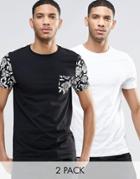 Asos T-shirt 2 Pack With Plain And Printed Pocket/sleeve Save 15%