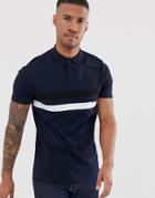 Asos Design Polo Shirt With Contrast Panels In Navy - Navy