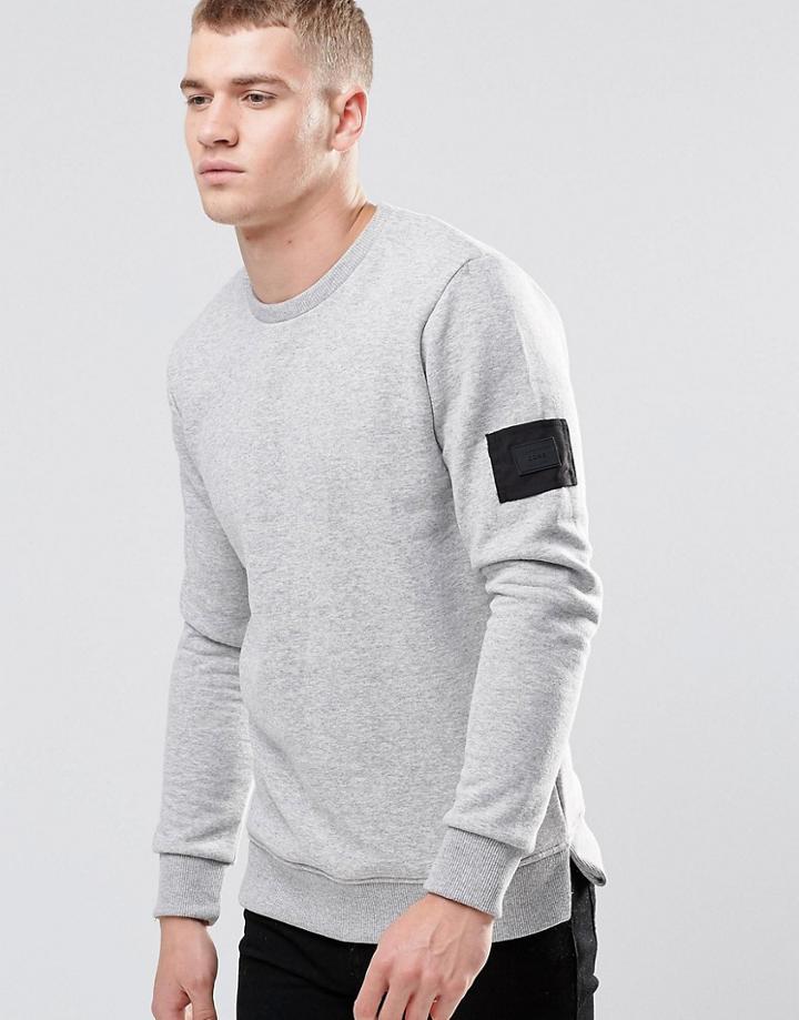 Jack & Jones Sweatshirt With Arm Badge - Light Gray Marl