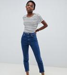 Asos Design Petite Recycled Farleigh High Waist Slim Mom Jeans In Flat Blue - Blue