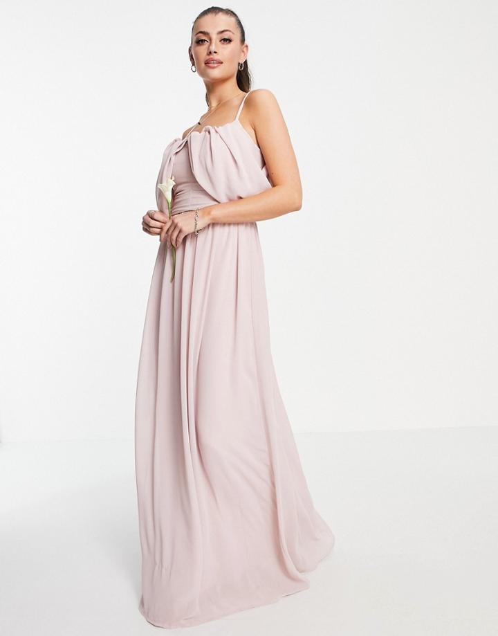 Tfnc Bridesmaid Drape Shoulder Asymmetric Maxi Dress In Mink-pink