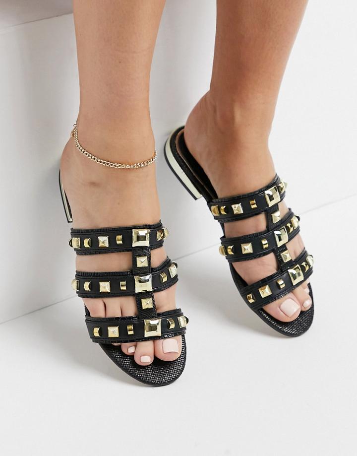 River Island Studded Caged Sandals In Black