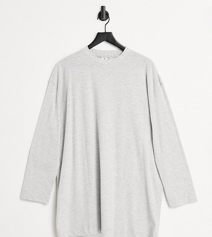 Collusion Long Sleeve T-shirt Dress In Gray Heather-grey