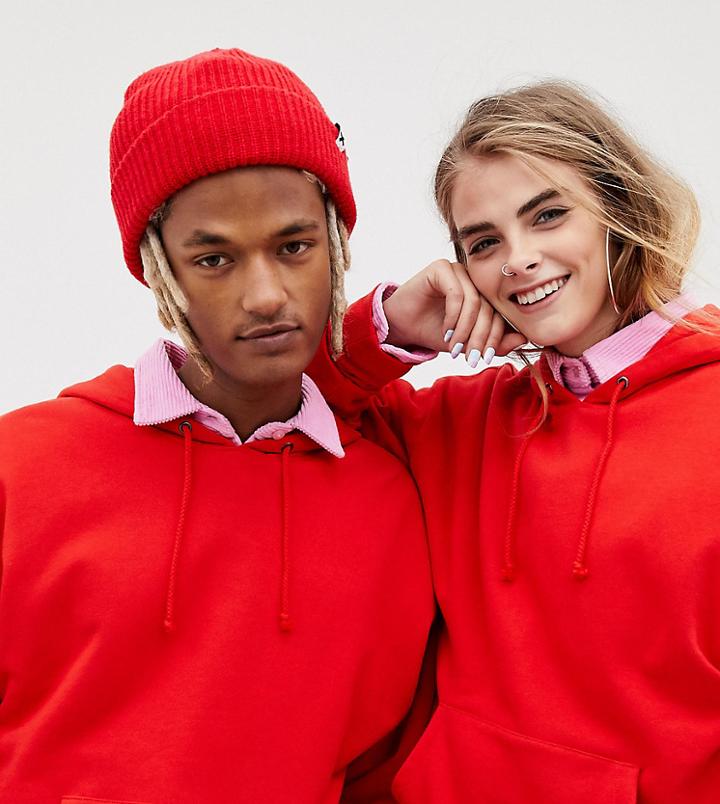 Collusion Unisex Hoodie In Red - Red