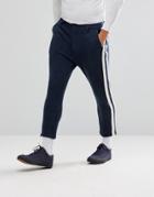 Asos Tapered Cropped Pants With Side Stripe In Navy - Navy