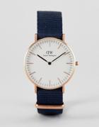 Daniel Wellington Bayswater Watch In Rose Gold With Canvas Strap 36mm - Navy