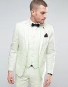 Gianni Feraud Wedding 55% Linen Slim Fit Suit Jacket With Floral Lapel Pin - Green