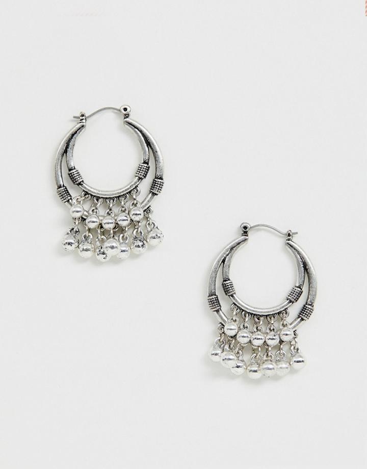 Sacred Hawk Embellished Mini Double Hoop Earrings-silver