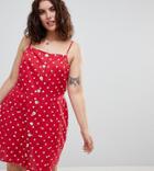 Asos Design Curve Polka Dot Button Through Linen Mini Sundress - Multi