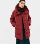 Warehouse Asymmetric Padded Coat In Red - Red