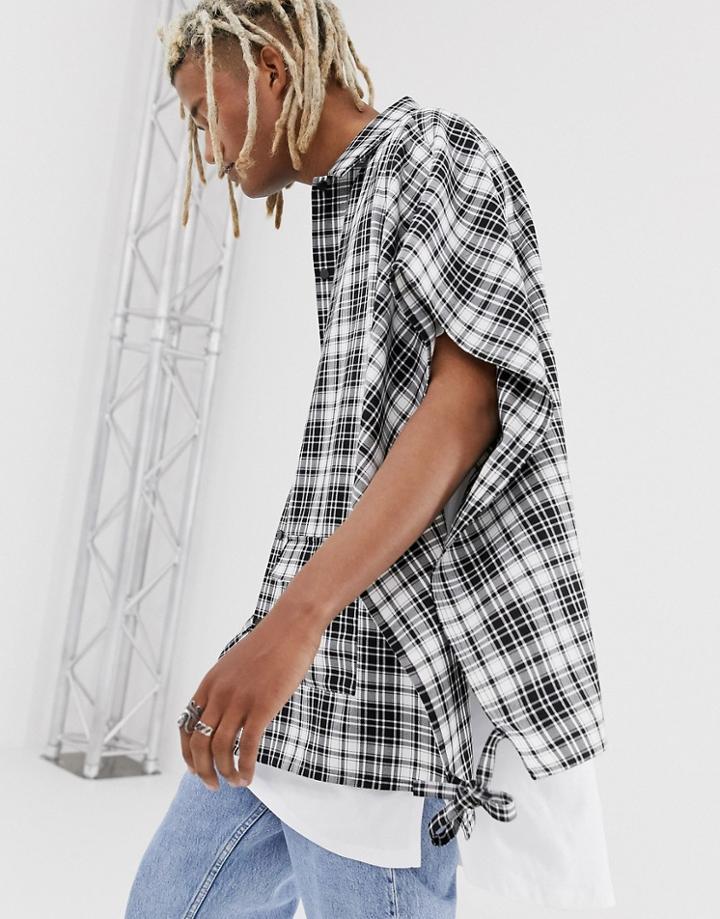 Asos Design Oversized Cape Shirt In Black And White Check - Red