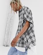 Asos Design Oversized Cape Shirt In Black And White Check - Red