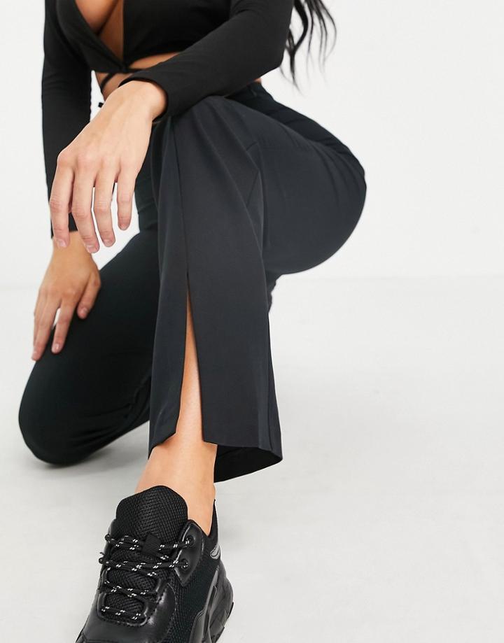 Asos Design Hourglass Loose Slim Leg Pants With Slit Front In Black
