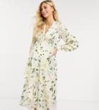 Hope & Ivy Maternity Long Sleeve Twist Front Kimono High Low Midi Dress In Pastel Yellow Floral