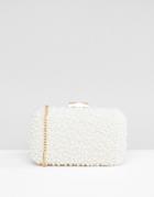 True Decadence All Over Pearl Beaded Box Clutch Bag - White
