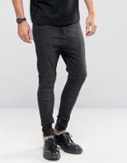 Religion Drop Crotch Skinny Jeans With Biker Knee Detail And Zip Ankle In Washed Black - Gray