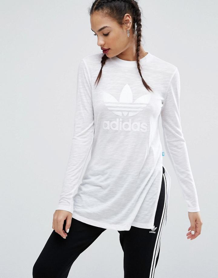 Adidas Nyc White Long Sleeve T-shirt With Side Splits - White