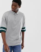 Asos Design Oversized Polo Shirt With Contrast Tipping In Gray Marl