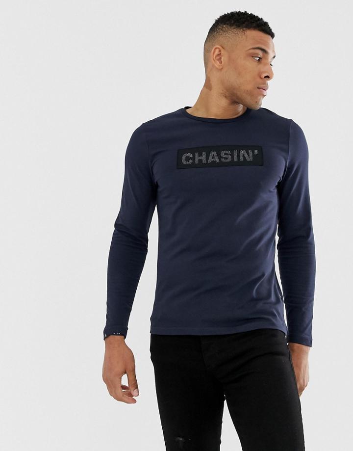 Chasin' Darric Long Sleeve Mesh Logo T-shirt In Navy - Navy