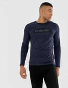 Chasin' Darric Long Sleeve Mesh Logo T-shirt In Navy - Navy