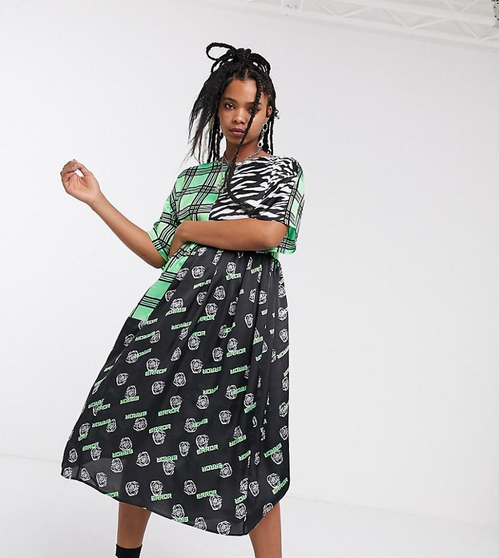 Collusion Midi Smock Dress In Mixed Print-multi