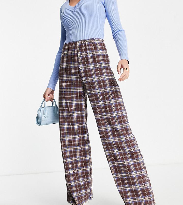 Heartbreak Tall Wide Leg Pants In Brown Check - Part Of A Set-multi