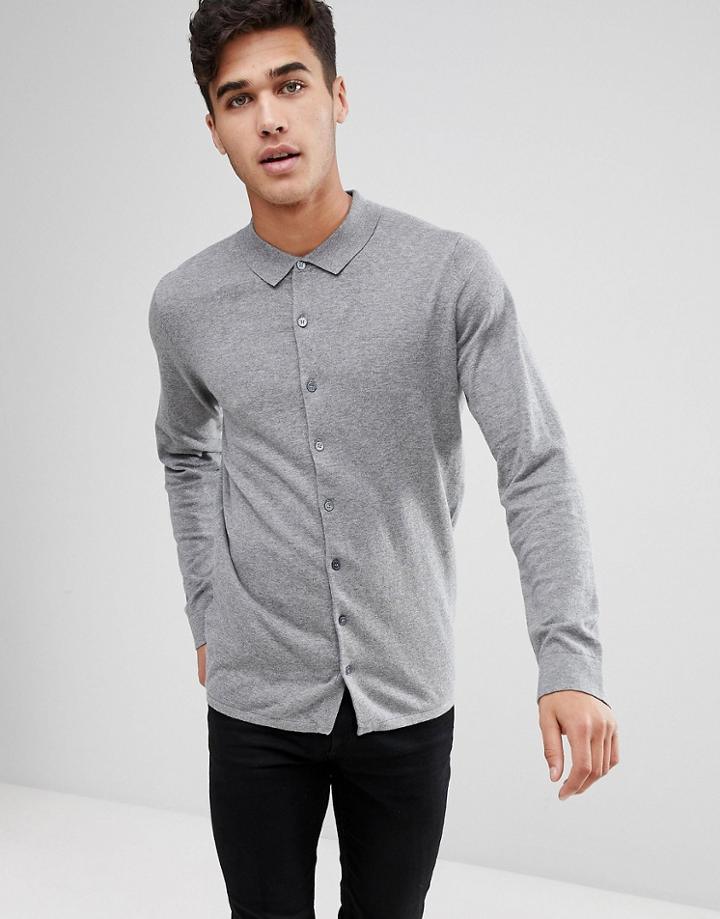 Mango Man Cotton Knit Shirt In Gray - Gray