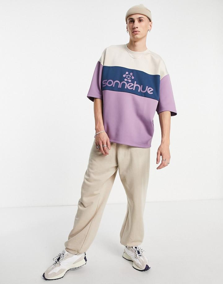 Asos Design Oversized T-shirt In Purple Scuba Color Block