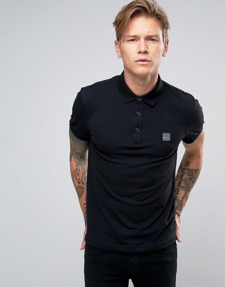 Boss Orange Pavlik Logo Polo Stretch Pique - Black