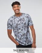 Noose & Monkey Tall Relaxed Shoulder T-shirt In Skull Print - Gray