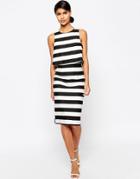 Asos Structured Double Layer Pencil Dress In Stripe - Multi