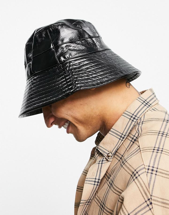 Asos Design Bucket Hat In Black Vinyl