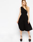Asos Midi Skater Dress With One Shoulder - Black