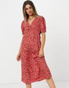 New Look Midi Tea Dress In Red Flirty Floral